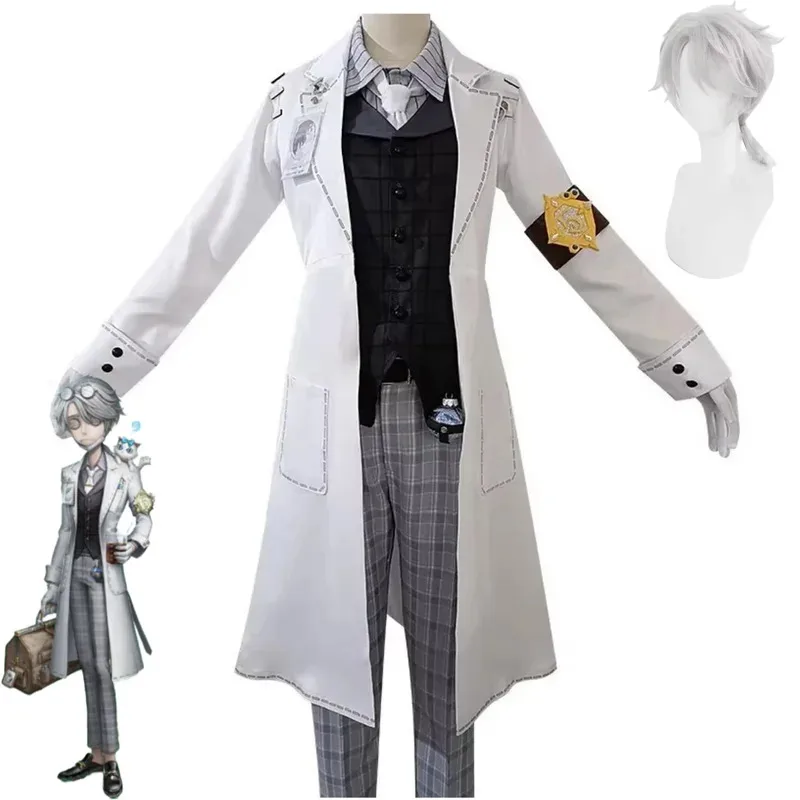 

Anime Game Identity ⅴ Aesop Carl Cosplay Costume Embalmer Fifth Anniversary Limit White Long Coat Uniform Wig Man Woman Suit