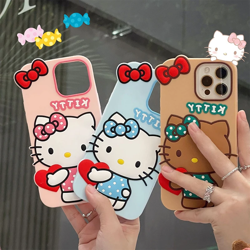 

Hello Kitty iPhone14 Phone Case Sanrio Kawaii Anime iPhone15 Drop Resistant iPhone14Promax All Silicone Shell Girls Gift Kid Toy
