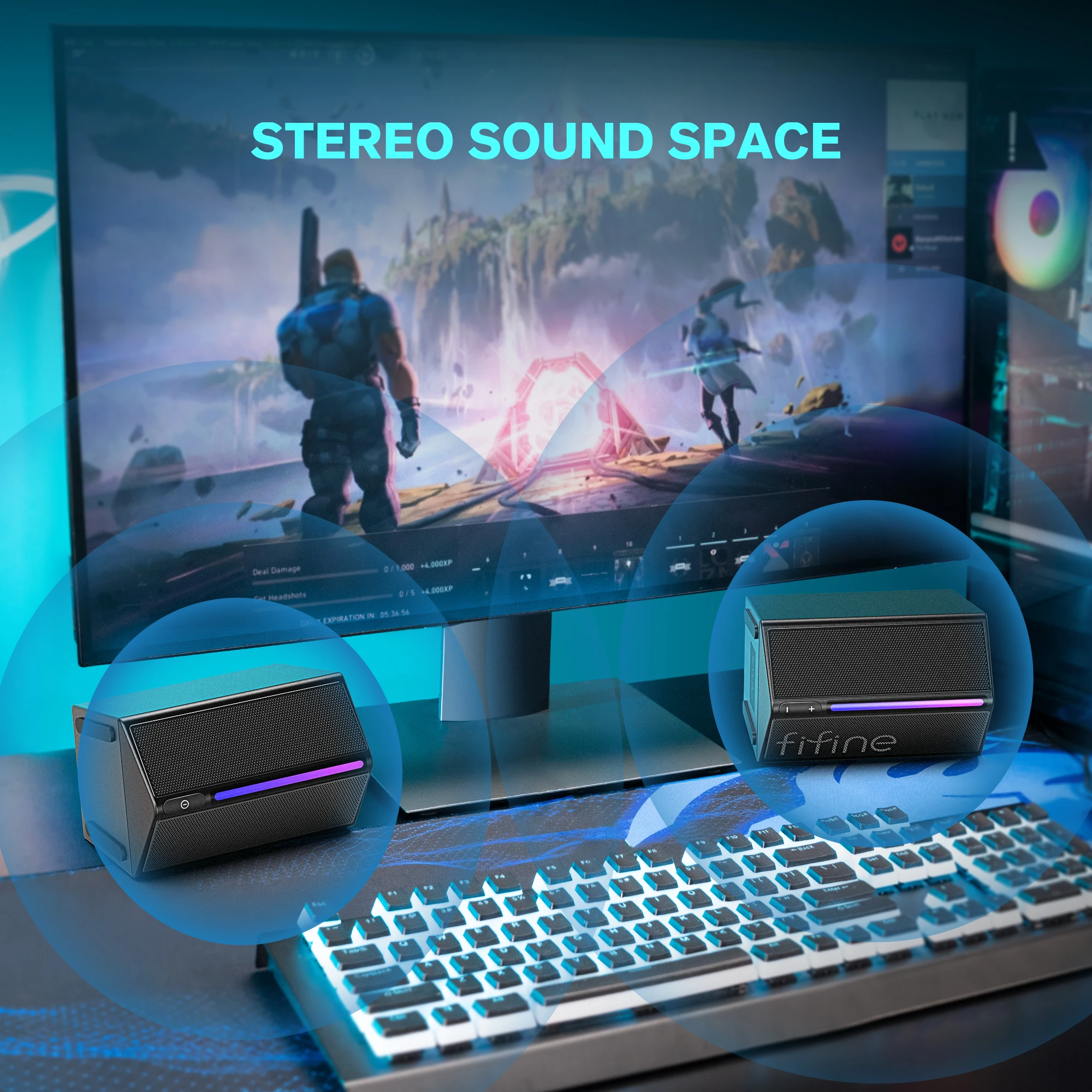 스테레오 서라운드 사운드를 갖춘 FIFINE 게이밍 사운드 박스, PC,Lattop,PS4... - 1