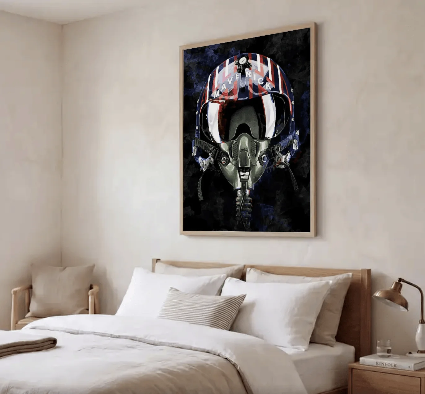 Maverick Pilot Helmet Wall Art Canvas Prints, Fighter Jet Posters, Military Retro Decor for Living Room Man Cave Wall Decor