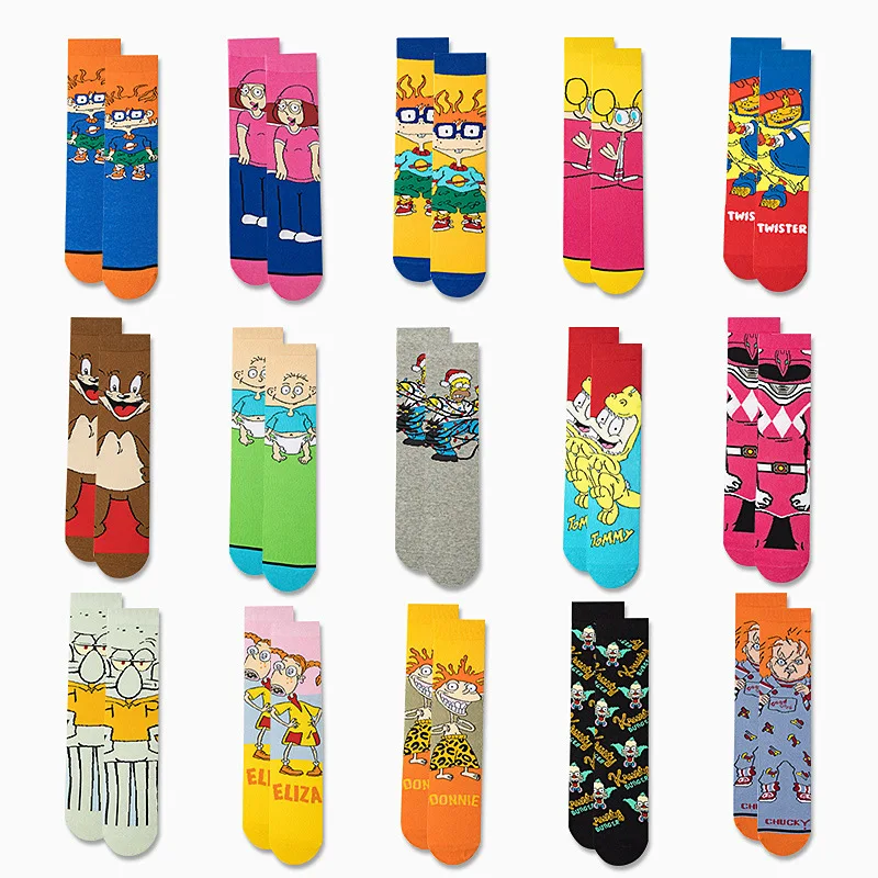 

4 Pairs Long tube trendy socks for couples, high tube socks, cartoon, internet celebrity, mid tube trendy ins socks