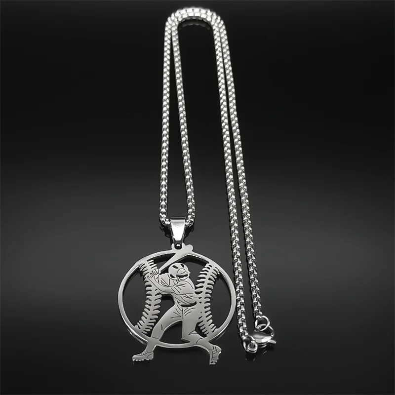 Hip Hop Baseball Player Softball Pendant Necklace for Men Women Stainless Steel Silver Color Ball Sports Chain Jewelry NZZZ699S0