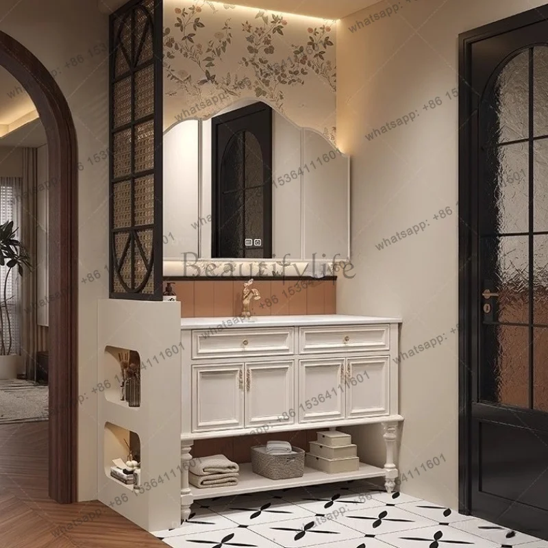 LJYOrganizer Mirror Bathroom Cabinet Wall Perfume Partitions Bathroom Cabinet Drawers Wooden Skincare White Gabinete Home Furnit