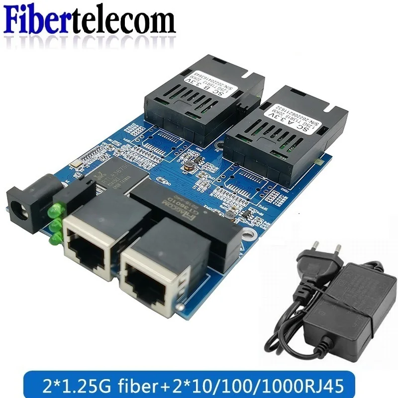 

Оптоволоконный коммутатор 2 RJ45 UTP 2 SC Гигабитный оптоволоконный медиаконвертер 2SC 2 RJ45 2G2E Плата Ethernet PCBA