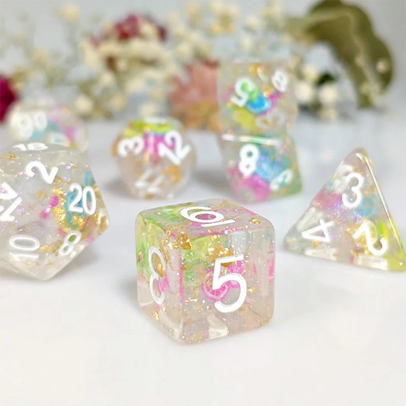 7pcs/Set Color Transparent Resin DND Dice Fruit Theme Polyhedral RPG Game Dice Leisure Entertainment Toys Game Accessories