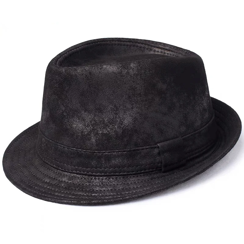 New 2024 Man High Quality Genuine Leather Formal Hat Jazz Gentleman Goat Skin Suede Short Brim Black/Brown Top Hat Malee