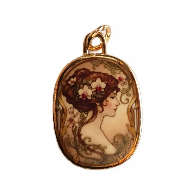 Vintage-Anhänger in Goldoptik, oval, mit Emaille, handbemalt, verschiedene Designs für die Herstellung von Schmuck, Halsketten, Armbändern und Geschenken. – Detail 5