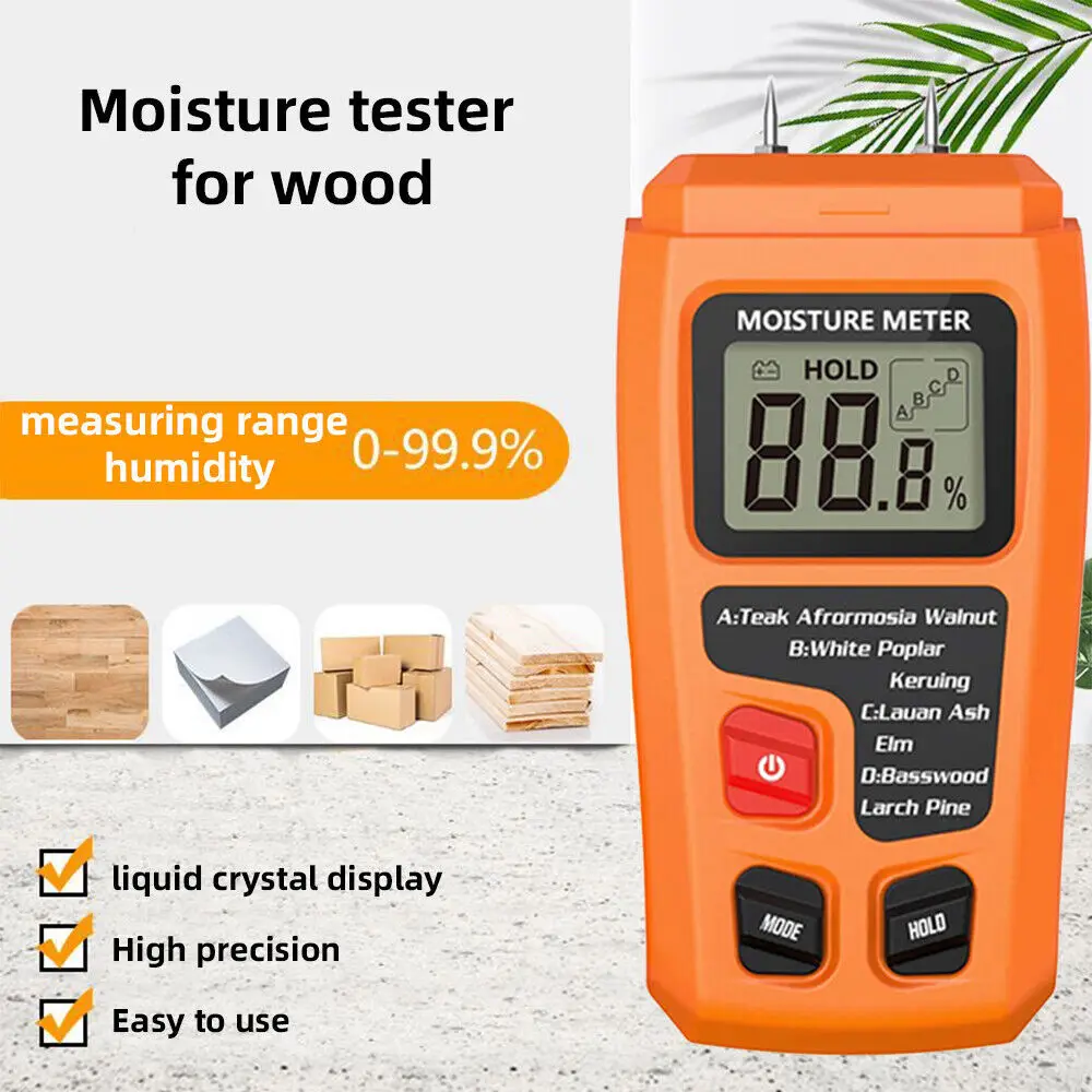 Digital LCD Wood Damp Moisture Meter Detector Timber Logs Tester Sensor Tool UK