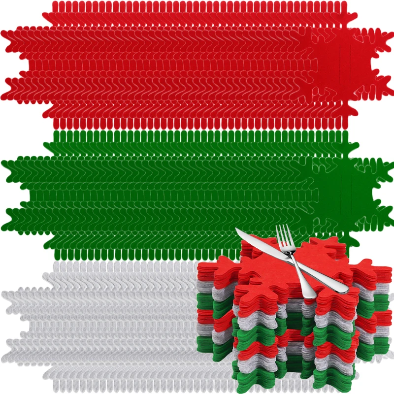 12-240pcs Christmas Cutlery Holder Non-woven Fabric Xmas Tree Cookware Table Tools Red Green Snowflake Fork Spoon Cutlery Bags