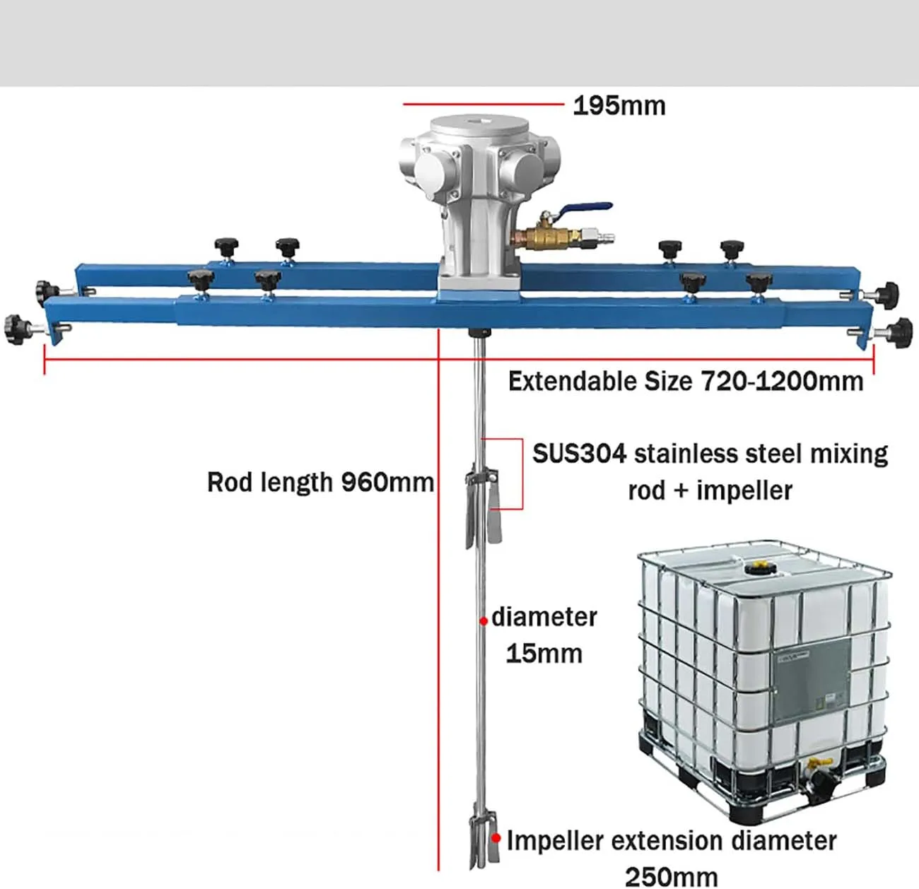 IBC Tote Mixer 1000L air agitator Pneumatic barrel stirrer Mix Tool tank barrel mixing for paint ink coat resin chemical