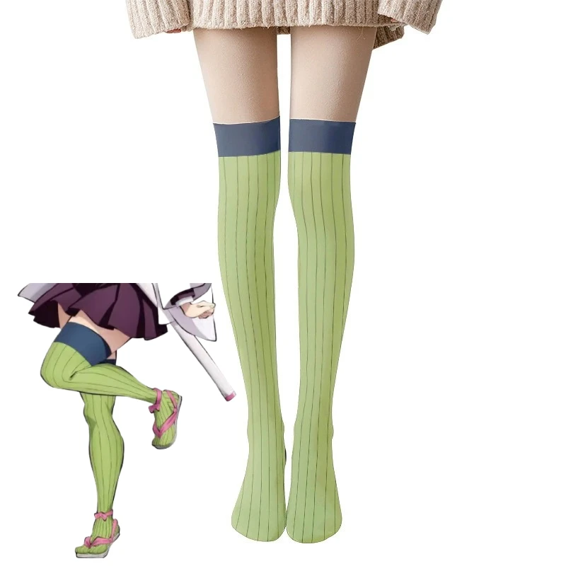 Anime Mitsuri Kanroji Cosplay Prop Style JK Stockings Thin Women's Striped Color Block Cosplay Thigh Highs Daily Wear Halloween
