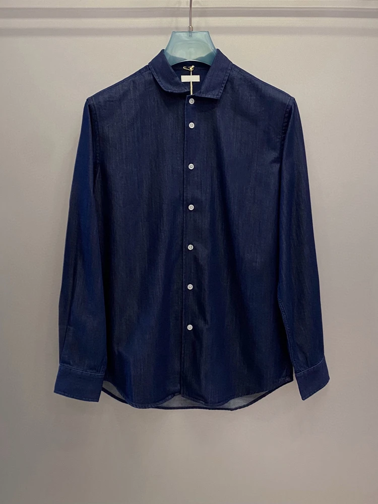 

Мужская джинсовая рубашка с длинным рукавом, повседневная, простая, универсальная, осенне-зимняя, с воротником, модная, в городском стиле