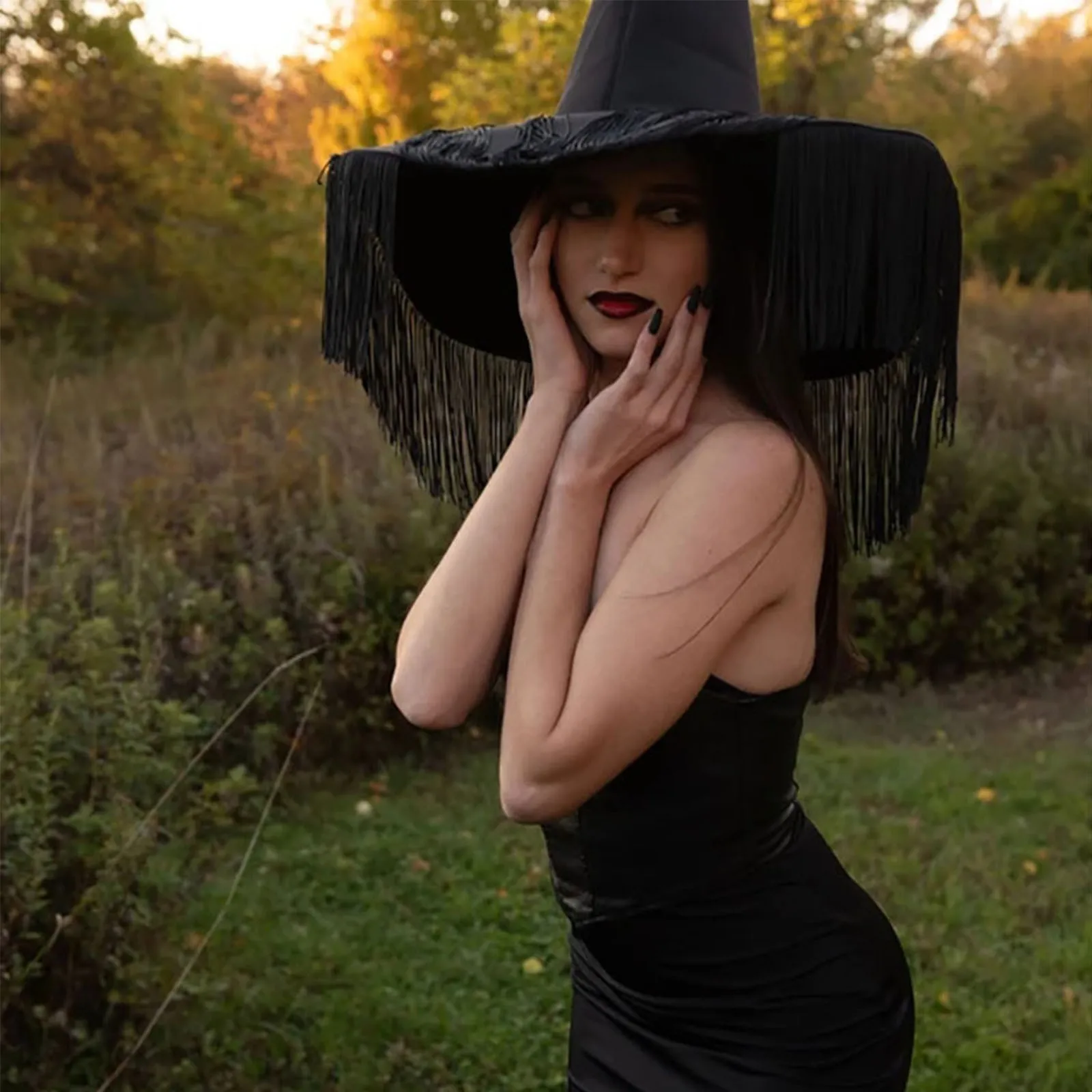 

2024 New Halloween Witch Hat Ruffle Tassel Witch Hat Costume Accessories Halloween Ornaments