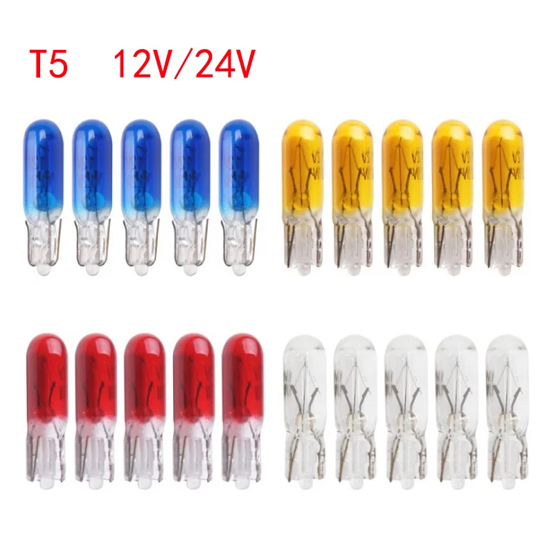 100/50/20X W2W T5 12v/24v 1.2w White Car Halogen Lamp Clear Red Instrument Lights Dashboard Bulb Auto Interior Light Car Styling
