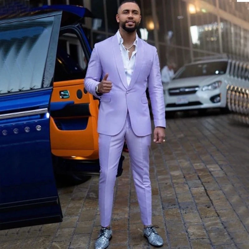 

Men Suits 2 Piece Lavender Shawl Lapel One Button Fashion Wedding Prom Slim Fit Blazer Sets Mens Cothing 2 Pieces Coat+Pant