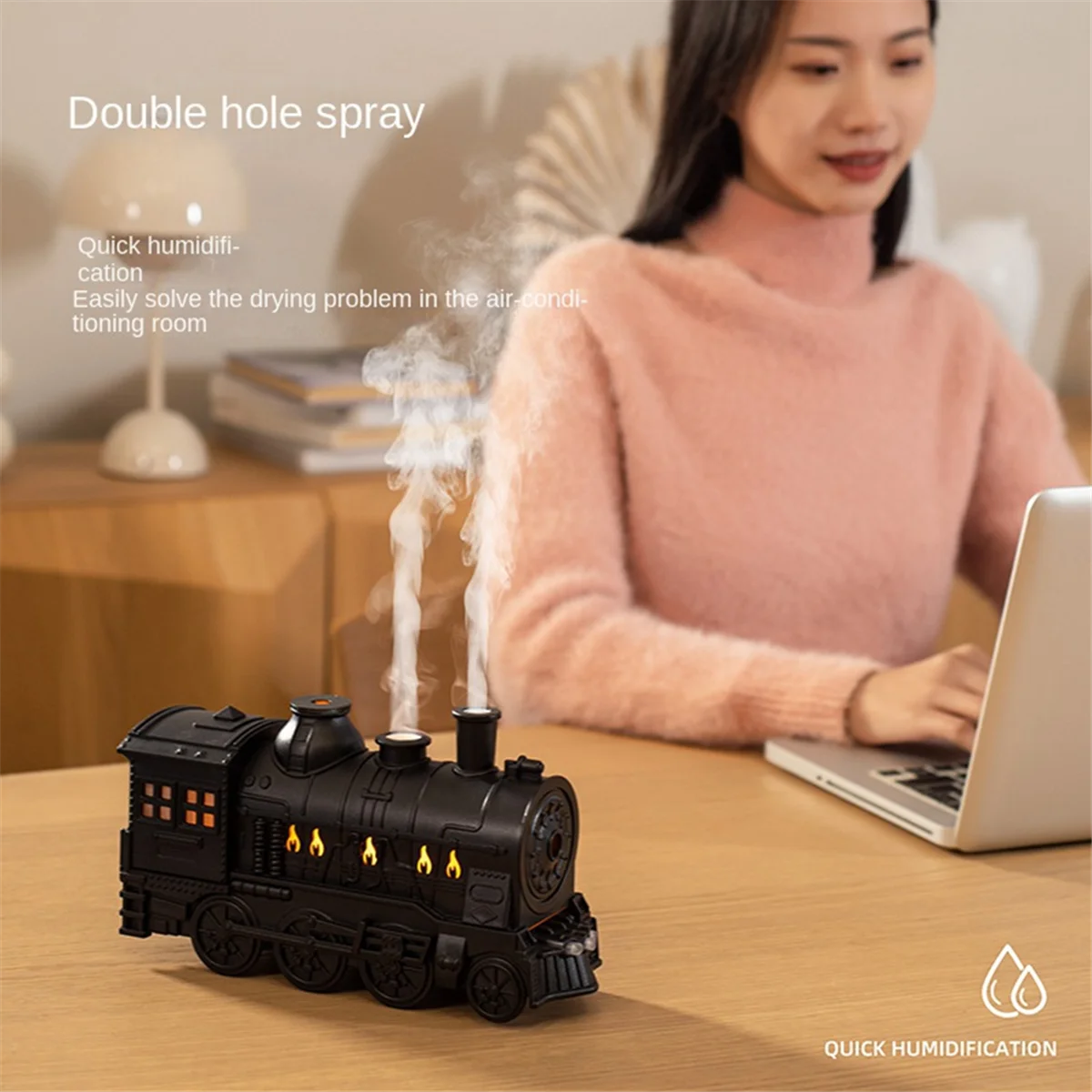 

Aroma Difusor Mini Train Shape Aromatherapy Essential Oil Diffuser Ultrasonic Cool Mist Air Humidifier with LED Lamp US Plug
