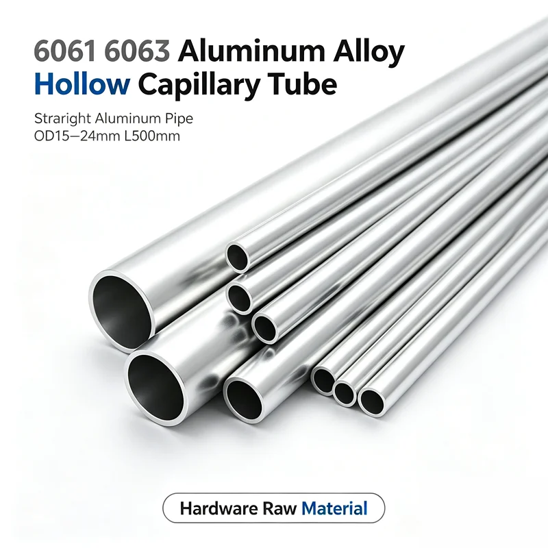 6061 6063 Aluminum Alloy Hollow Capillary Tube Straight Aluminum Pipe OD15-24mm L500mm Hardware Raw Material