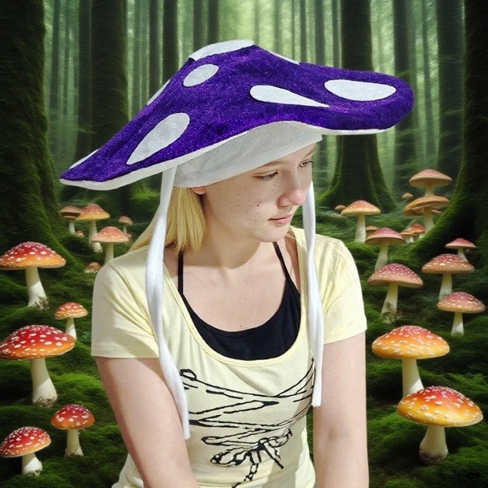 Picture 6: Cute Oversized Mushroom Hat Polka Dot Drawstring Cap Costume Headpiece Polyester Soft Velvet Fungus Beret Cap Girls