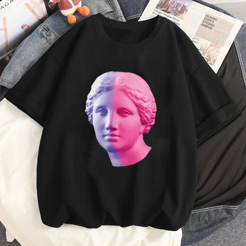 الرجعية التماثيل ديفيد أسطورة الجرافيك تي شيرت المرأة Kawaii تيز القمم Harajuku 90s قصيرة الأكمام الشارع الشهير التي شيرت الملابس النسائية