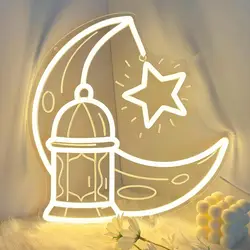 Boho Moon Crescent with Star and Lantern Neon Sign LED Wall Light for Bedroom Living Room Decoration Wedding Party Ambiance