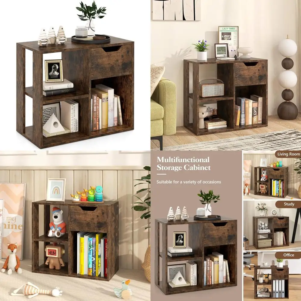 

Современный книжный шкаф с 3 кубами и выдвижным ящиком, 2-уровневая компактная книжная полка, отдельно стоящая витрина для книг и декора