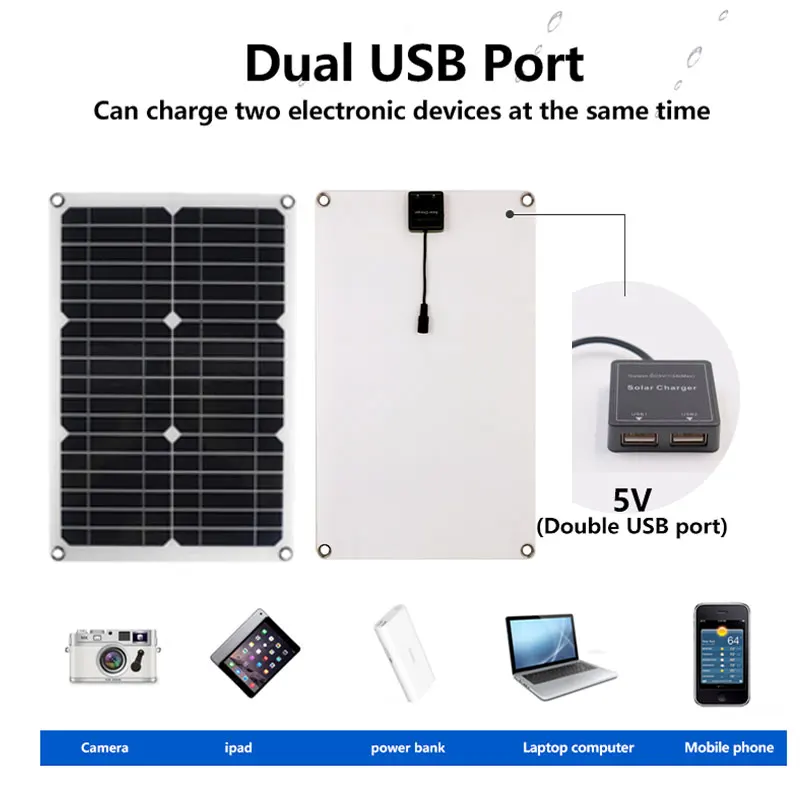 Kit de panneau solaire pour la maison, contrôleur d\'invitation, charge sûre, 2 ports USB, chargeur d\'énergie solaire, camping, téléphone, voiture,