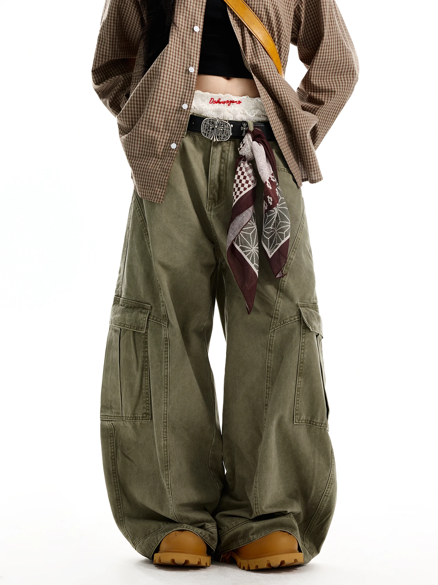 

Damon Island American Retro Waed Large ket Knife Pants Workwear Trousers Men Women Design Wide Leg Pants Couples