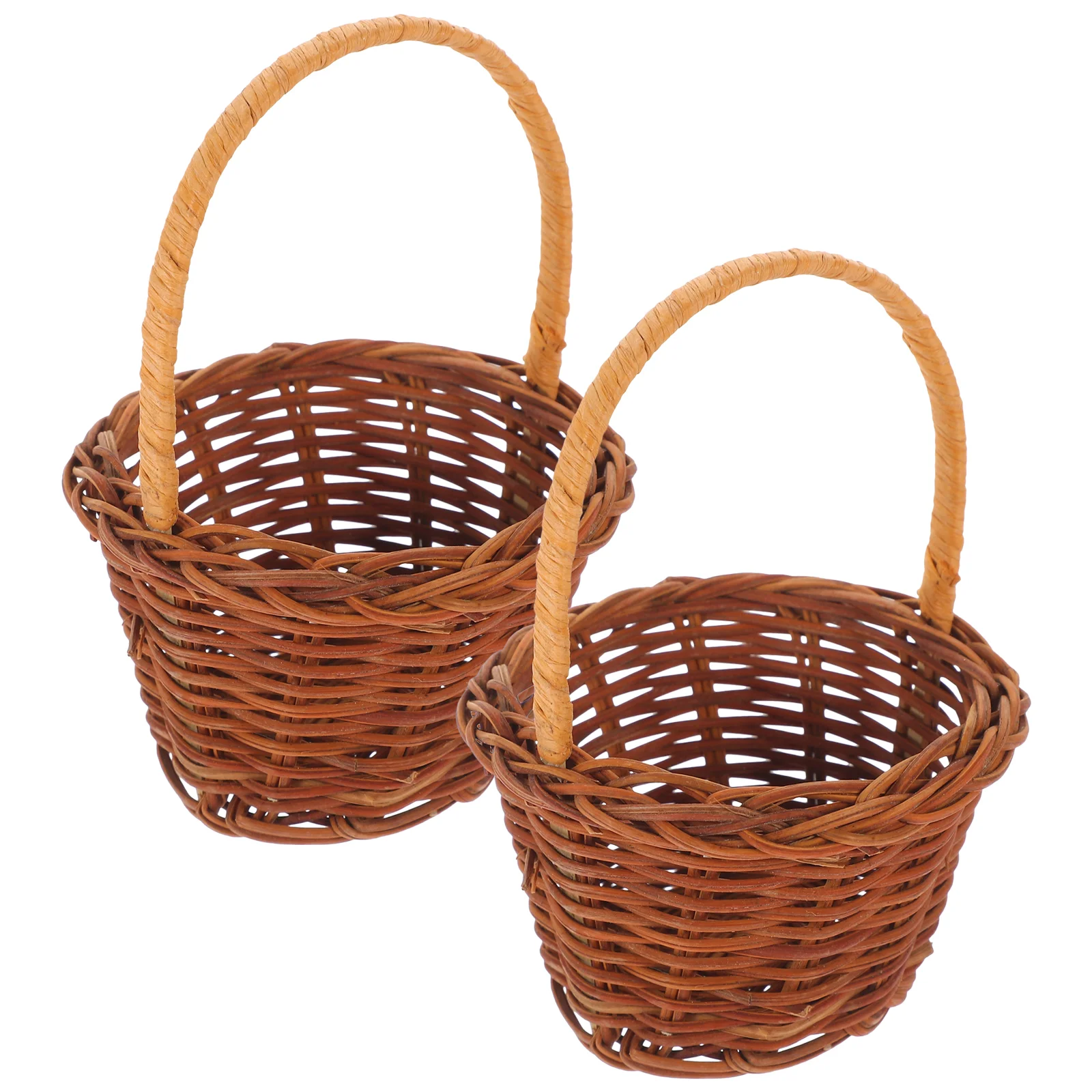 

2 Pcs Mini Rattan Hand Basket Tiny With Handle Flower Baskets For Favors Woven Handles Picnic