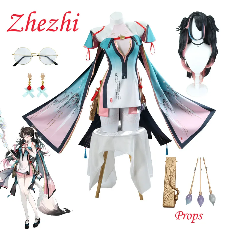 Wuthering ondas zhezhi cosplay traje estilo chinês sexy vestido acessórios adereços halloween carnaval vestido de festa para meninas