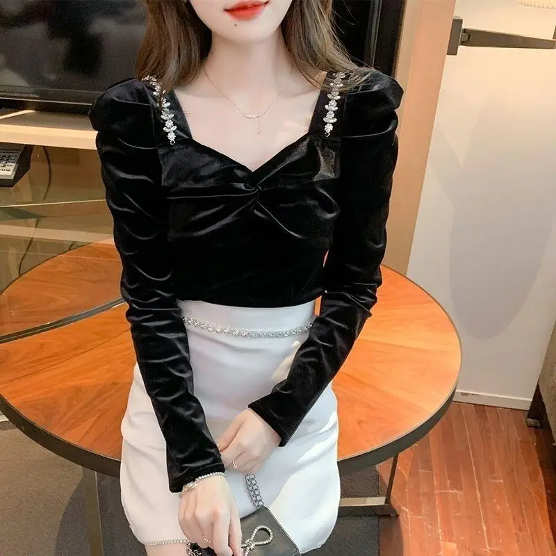 Camisa e blusa feminina de veludo slim fit, nova coleção 2025, streetwear, elegante, jovem, roupas bonitas, tendência, tops femininos jovens
