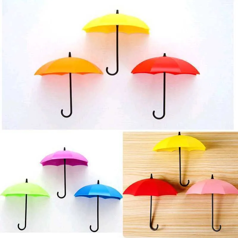 3pcs/lot Non-Marking Punch-Free Umbrella Hook Self-Adhesive Hook Wall Door Clothing Hanger Key Hanger Hook Bathroom Kitchen Rack