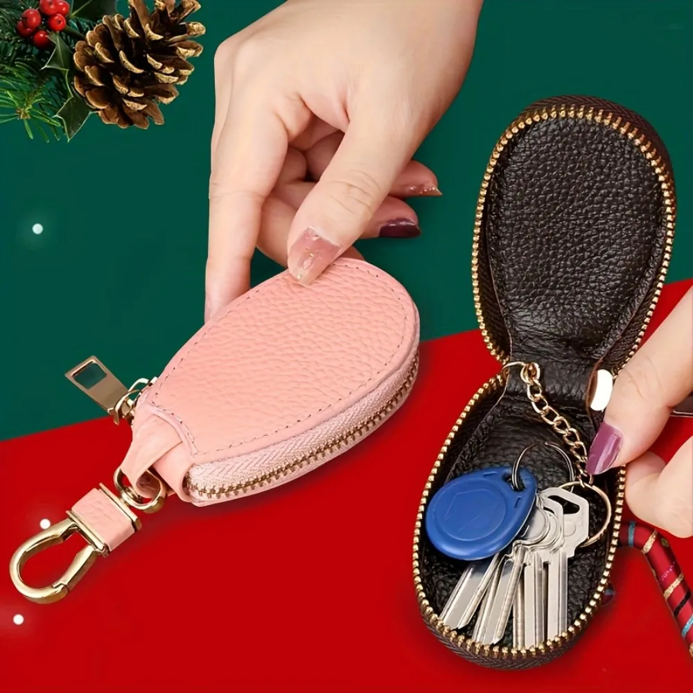 1pc Car PU Key Chain Wallet, Ladies Couple Zip Key Storage Bag, Mini Versatile Simple Solid Protective Box