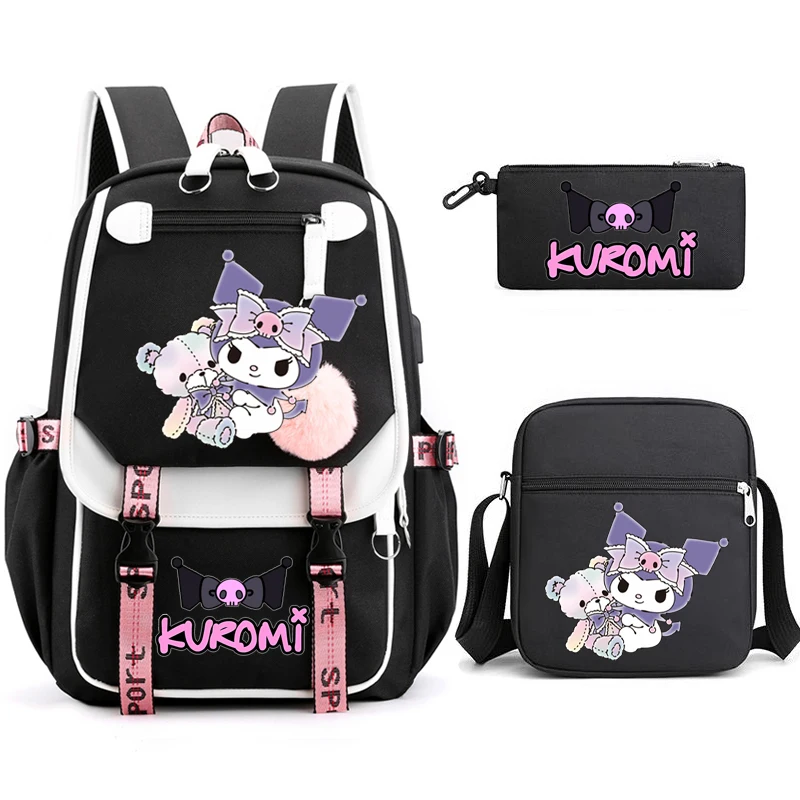 Kuromi Multi-pocket School bag Men Women Universal Nylon Large-capacity Leisure Simple Backpacks Insert Buckle Computer Mochilas