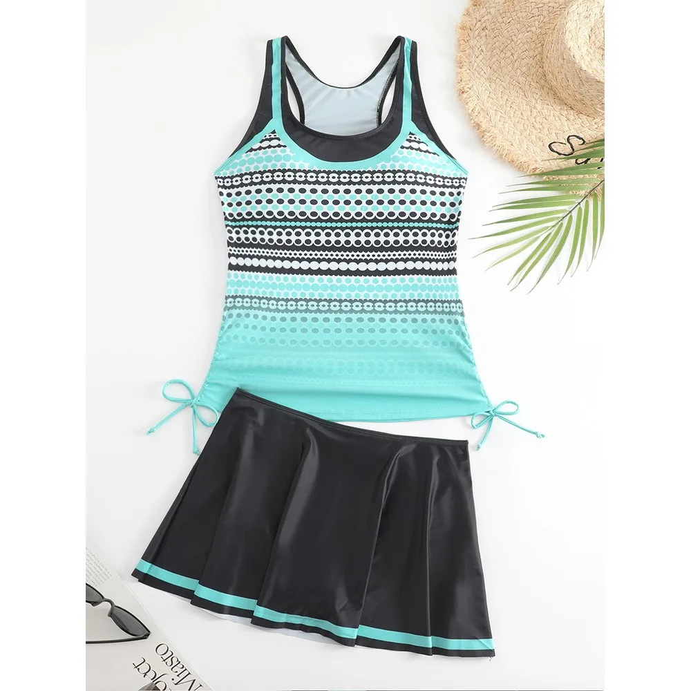 Tankini Woman Bikini Sleeveless Tank Top Skirted Bottom Bikinis Floral Print Swimsuit Pleated Skirt Two Piece Swimsuit Swimwear view 2
