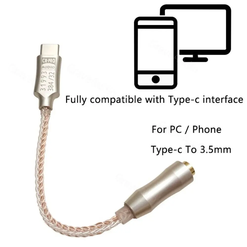 Portable 12cm Type-C Dac Adapter CX31993 32bits Audio Decoder Type C To 3.5mm 384KHz Audio Cable Mobile Phone/PC