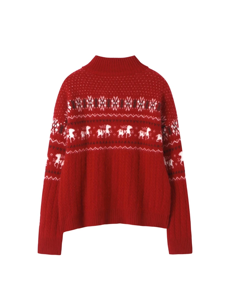 Suéter de punto de Cachemira 100% grueso de Jacquard para mujer, cárdigan con cuello simulado, ropa cómoda y cálida para otoño e invierno, Tops