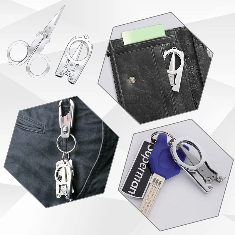 휴대용 접이식 스테인레스 스틸 소형 가위, 포켓 여행 가위, 소형 미니 공예 커터, 20 개