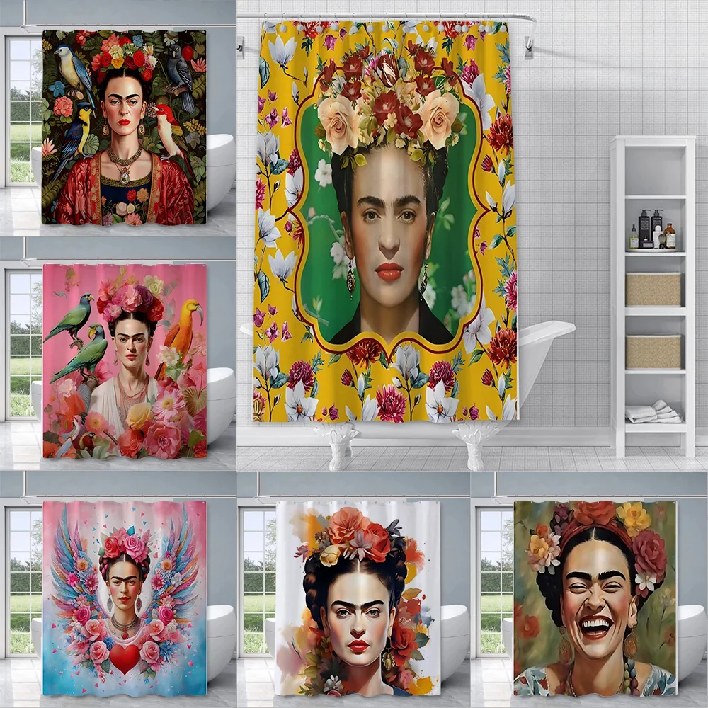 F-Frida Shower Curtain Waterproof Polyester Fabric Paint Colorful Bath Curtains Home Bathroom Decor Curtain With Hook