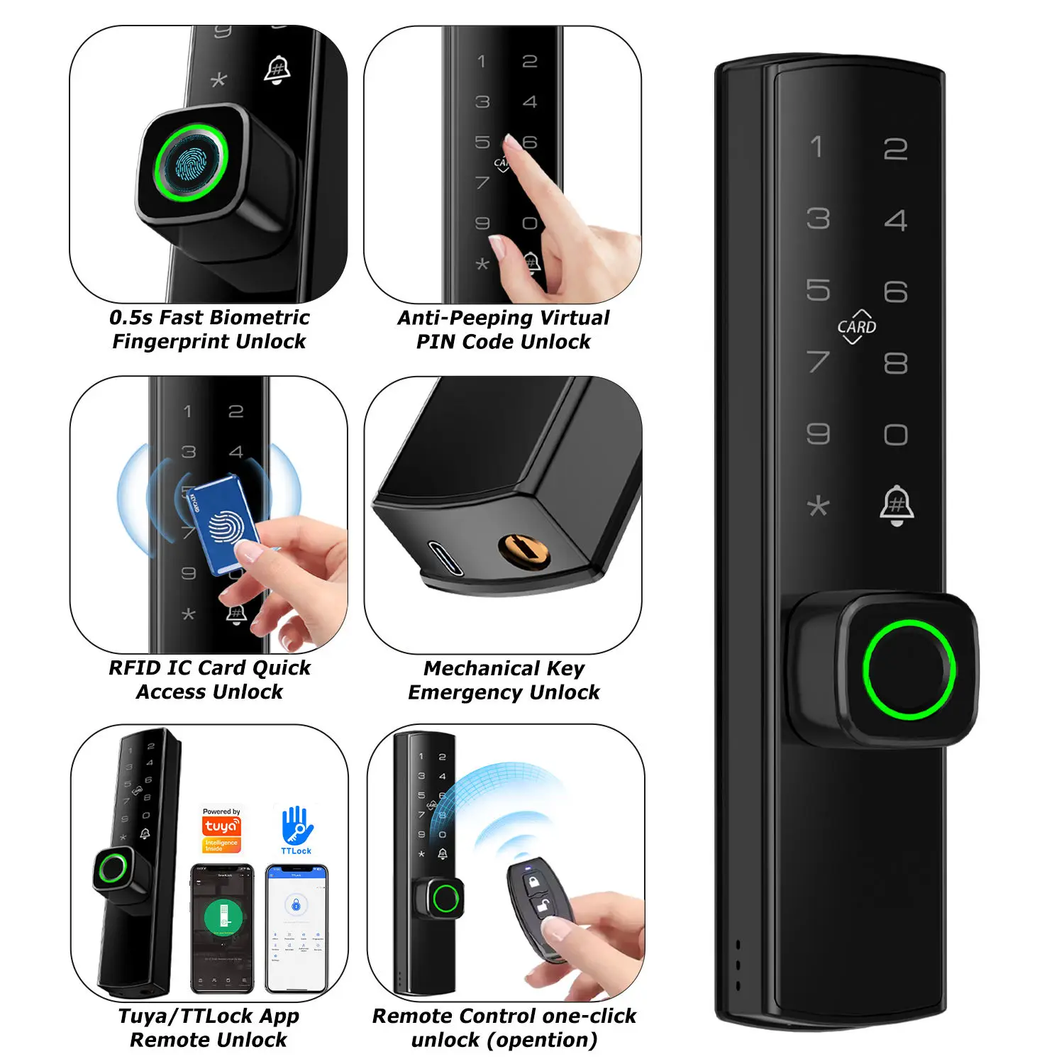 Waterproof Digital smart door lock for KFC commercial Aluminum Swing restaurant door TTlock Tuya Fingerprint Card Code KFC Lock