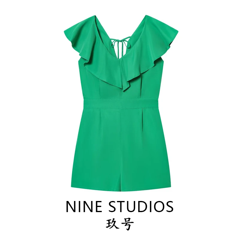 

NINE ZAR Women's Slim Fit V-ne keted Blouse with Ruffle Skirt ort Pants High Waist Commute Sle Polyester Fiber