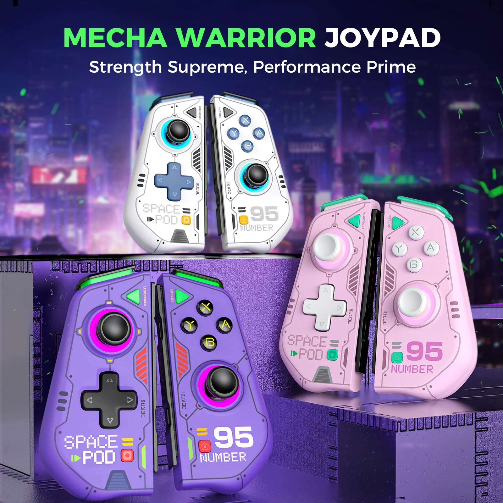 IINE Mecha Warrior Joypad Compatible with Nintendo Switch V1/V2/OLED with Hall Effect Joysticks Turbo Macro Function