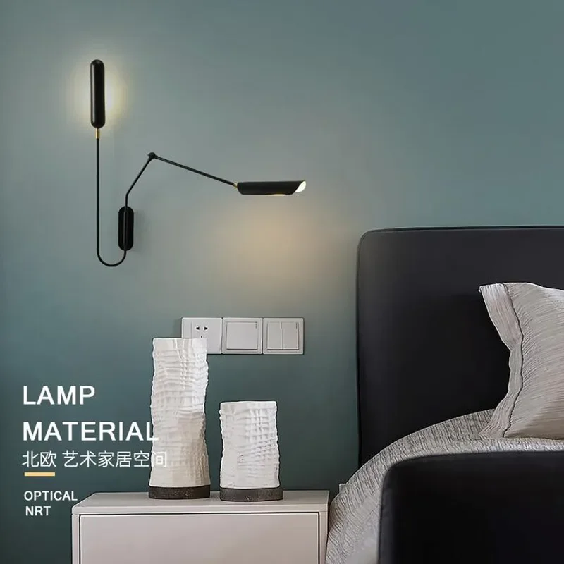 Industrial Adjustable switch Wall Lamp Creative Long arm Reading Bedside Vintage Retro Led E27 Wall Lights Fexibleable Black