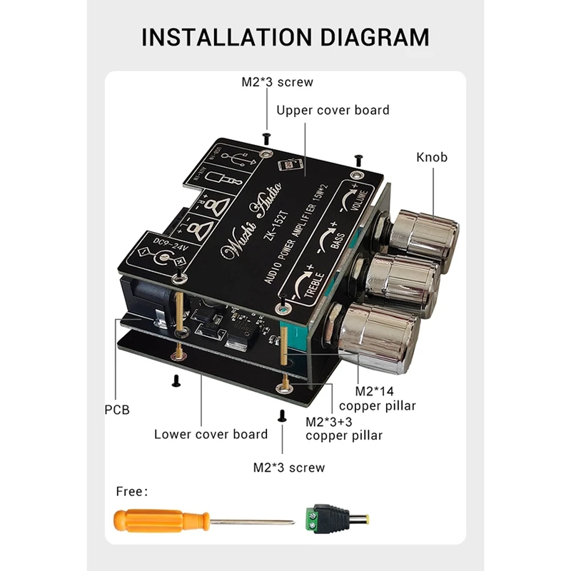 Placa amplificadora Digital con Bluetooth, módulo estéreo 2,0 de doble canal, 15W + 15W, con tono alto y bajo, compatible con aplicación, ZK-152T