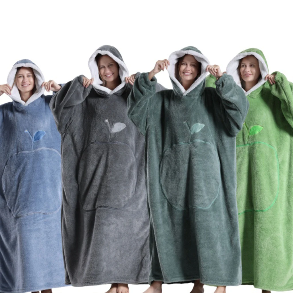 Super Long Flannel Blanket Pyjamas with Sleeves Winter Hoodies Sweatshirt Women Men Pullover Fleece Giant Oversized