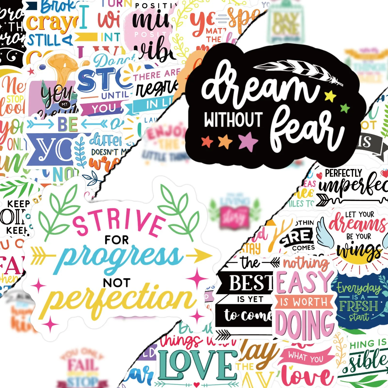 50 Sheets Inspirational Quote Stickers, Short English Slogan Phrases Decor for Water Bottles, Laptops, Journals & Planners