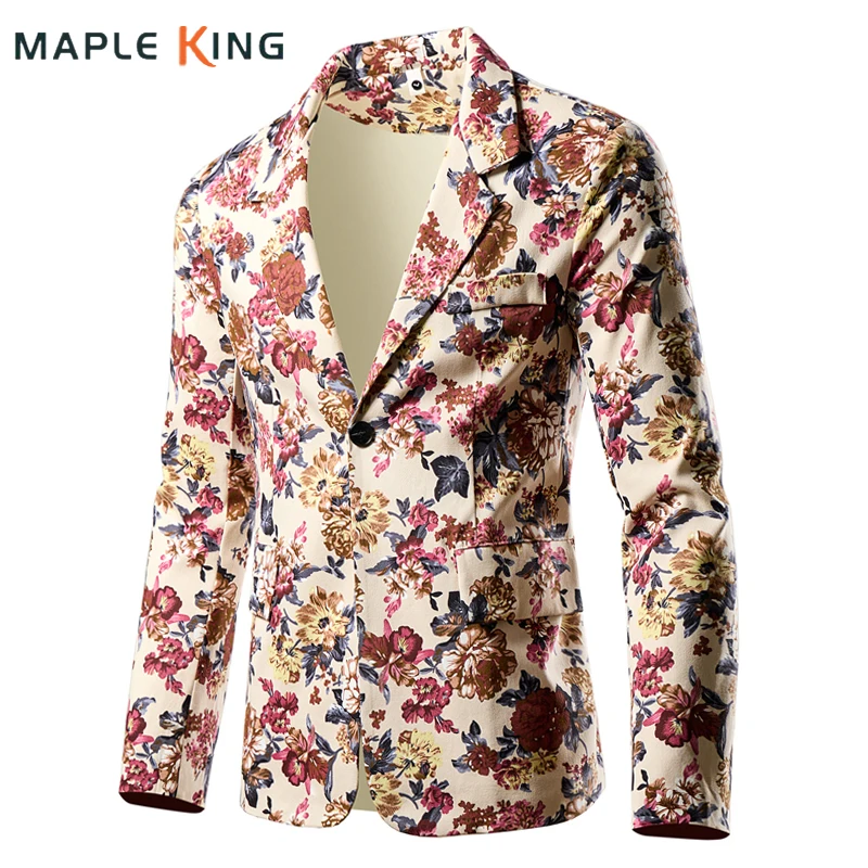 Vintage Floral Blazer Men Coustime Homme Luxe Elegant Cotton Stage Clothes for Singers Mens Suits Jacket Ternos Masculino M-5XL