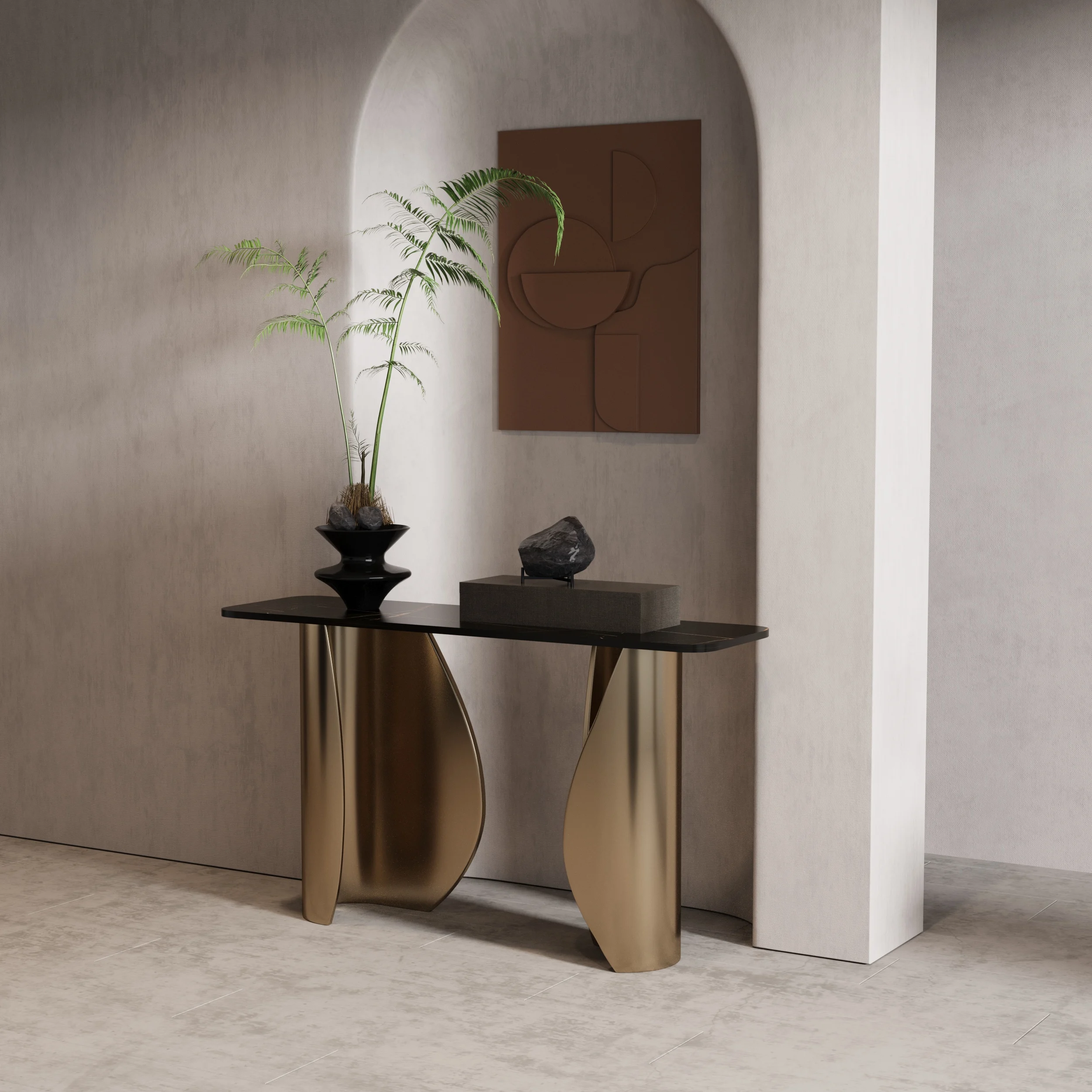 For Premium Console Table Inspired by Italian Villas Lobby Entrance Furniture with Marble Top & Storage Cabinet