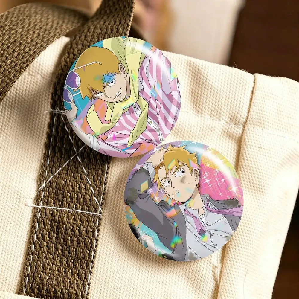 Mob Psycho 100 Arataka Reigen 25 32 44 58 75mm Badges Personalized Round Brooches Pins Accessory Gift