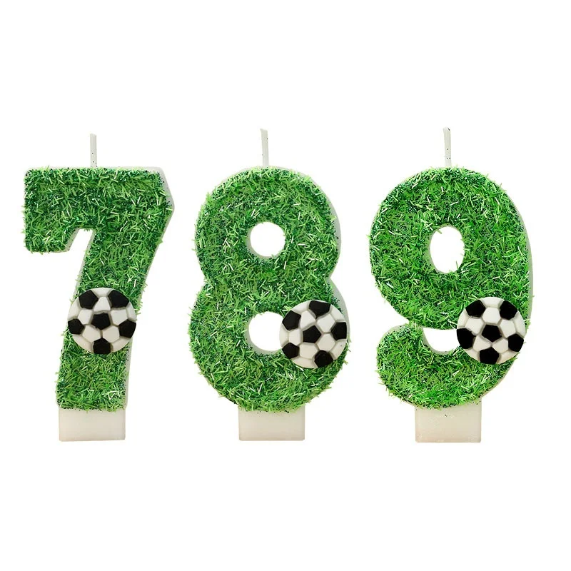2026 Neue Geburtstagskerzen mit Zahl 0–96, original grüner Fußball-Geburtstagskuchen, digitale Party-Kerzendekoration