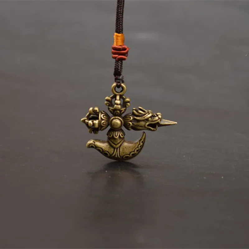 Vintage Gothic Cross Pendant Necklace Gold Men Women Punk Amulet Pendant Brass Dragon Head Vajra Pendant